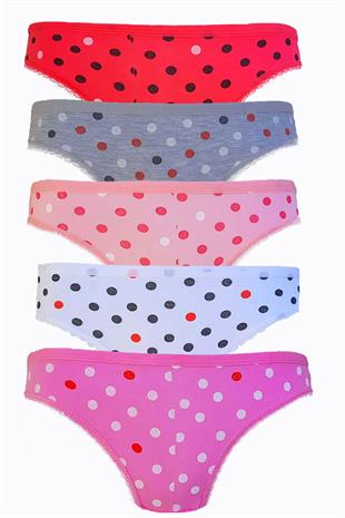 5li Kadın Puantiyeli Pamuklu Bikini Külot İç Çamaşırı Kelebek