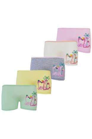 5li Kız Çocuk Boxer Renkli Baskılı Pamuklu Neşeli 