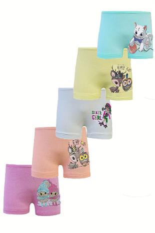 5li Kız Çocuk Pamuklu Likralı Baskılı Şort Kız Çocuk Boxer