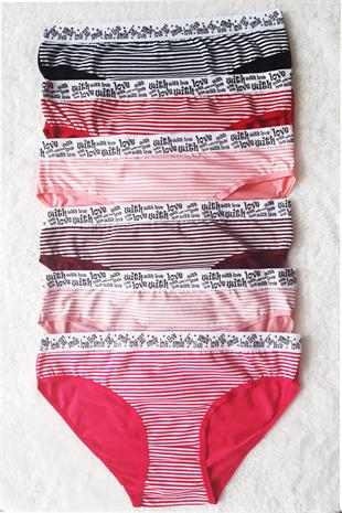 6 lı Kadın Çizgili Karışık Renk Pamuklu Bikini Külot With Love