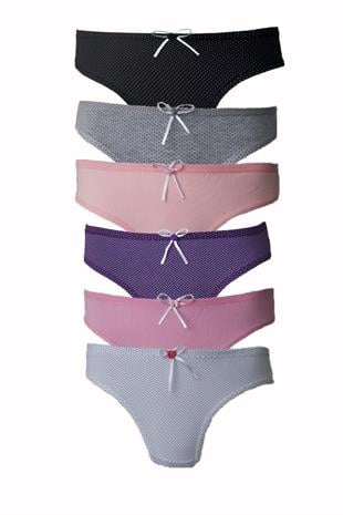 6 lı Kadın Puantiyeli Karışık Renk Pamuklu Bikini Külot 728