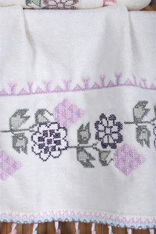 6lı Kanaviçeli Püsküllü El Yüz Havlu Seti 50x90 cm