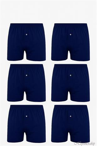 6’lı Paket Sedef Yıldızı Pamuklu Erkek Boxer, Önü Düğmeli, Rahat Kesim