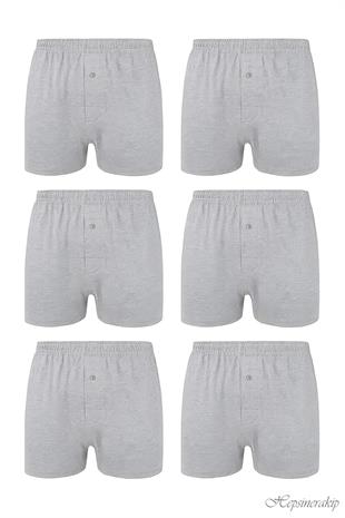 6’lı Paket Sedef Yıldızı Pamuklu Erkek Boxer, Önü Düğmeli, Rahat Kesim