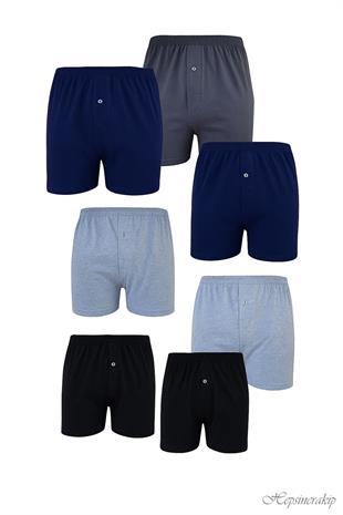 6’lı Paket Sedef Yıldızı Pamuklu Erkek Boxer, Önü Düğmeli, Rahat Kesim