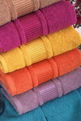 6 lı Rengarenk El Yüz Pamuklu Havlu Seti Çeyizlik 50 x 90 Cm Gold