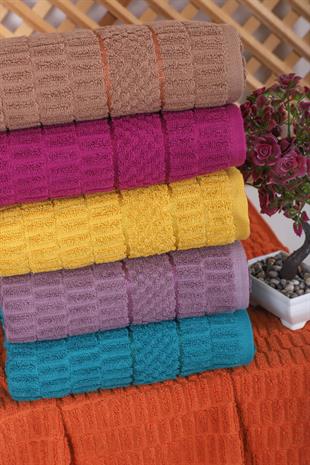 6 lı Renkli El Yüz Pamuklu Jakarlı Havlu Seti Çeyizlik 50 x 90 Cm Platin