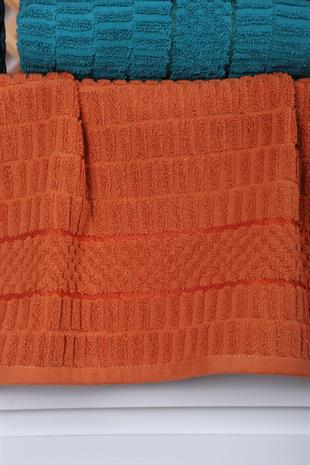 6 lı Renkli El Yüz Pamuklu Jakarlı Havlu Seti Çeyizlik 50 x 90 Cm Platin