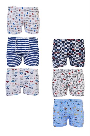 6 lı Tutku Erkek Çocuk Boxer Renkli Empirme Elastan TEC0254