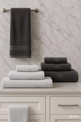 6 Parça Banyo Havlusu Seti %100 Pamuklu 70x140 cm Serenio