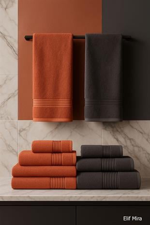 6 Parça Banyo Havlusu Seti %100 Pamuklu 70x140 cm Serenio