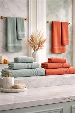 6 Parça Banyo Havlusu Seti %100 Pamuklu 70x140 cm Serenio