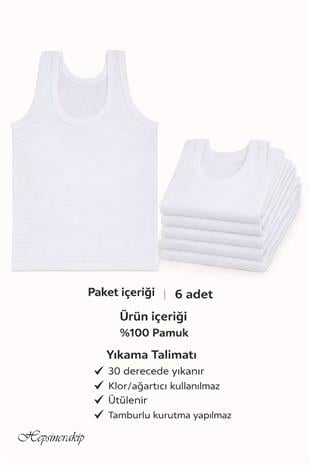 6lı Erkek Çocuk Klasik Askılı Pamuklu Penye Atlet Ekonomik Fanila