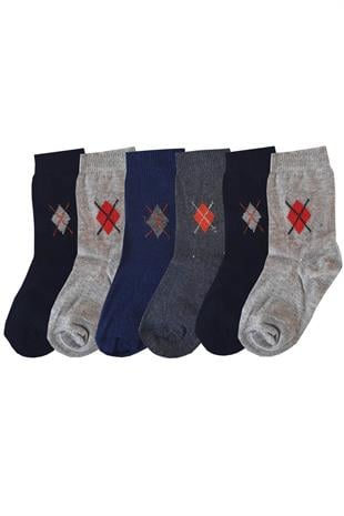6lı Erkek Çocuk Uzun Soket Çorap Pamuklu Renkli Ekonomik Sıkmayan