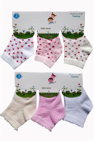 6lı Kız Bebek Çorap Pamuklu Renkli Desenli Mevsimlik Rahat
