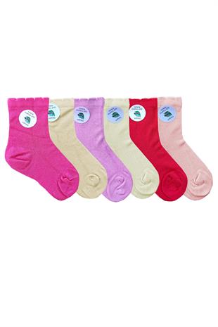 6lı Kız Çocuk Bambu Dikişsiz Soket Çorap Düz Rahat Esnek Sıkmaz