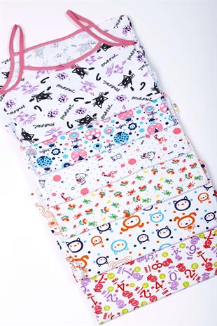 6lı Kız Çocuk İp Askılı Desenli Atlet Pamuklu Rengarenk Sdf