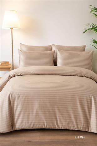 Aria Çizgi Saten Çift Kişilik Nevresim Takımı %100 Pamuklu