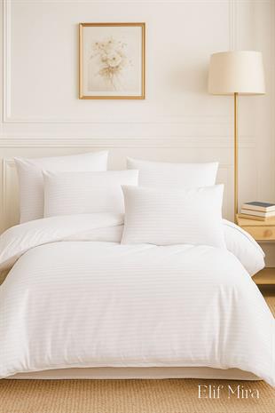 Aria Çizgi Saten Çift Kişilik Nevresim Takımı %100 Pamuklu