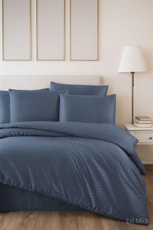 Aria Çizgi Saten Çift Kişilik Nevresim Takımı %100 Pamuklu