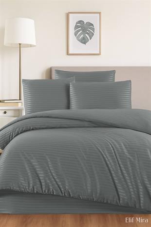 Aria Çizgi Saten Çift Kişilik Nevresim Takımı %100 Pamuklu