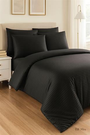 Aria Çizgi Saten Çift Kişilik Nevresim Takımı %100 Pamuklu