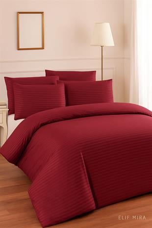 Aria Çizgi Saten Çift Kişilik Nevresim Takımı %100 Pamuklu