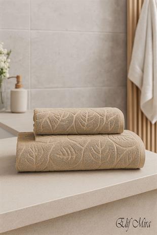 Banyo & Yüz Havlusu Seti Dokulu %100 Pamuk 90x150 + 50x90 cm – Foliva