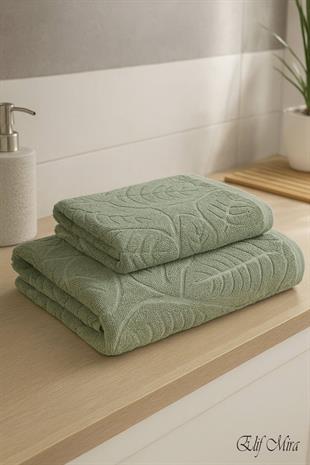 Banyo & Yüz Havlusu Seti Dokulu %100 Pamuk 90x150 + 50x90 cm – Foliva