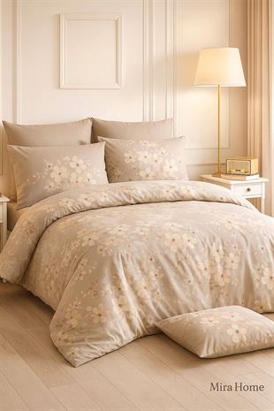 Çift Kişilik Nevresim Takımı Pamuklu Bej Bahar