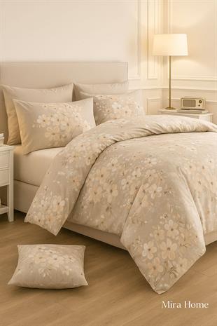 Çift Kişilik Nevresim Takımı Pamuklu Bej Bahar