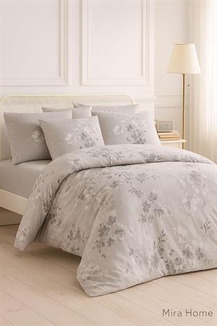 Çift Kişilik Nevresim Takımı Pamuklu Gümüş Çiçek