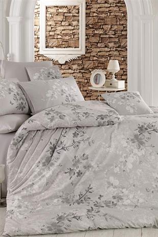 Çift Kişilik Nevresim Takımı Pamuklu Gümüş Çiçek