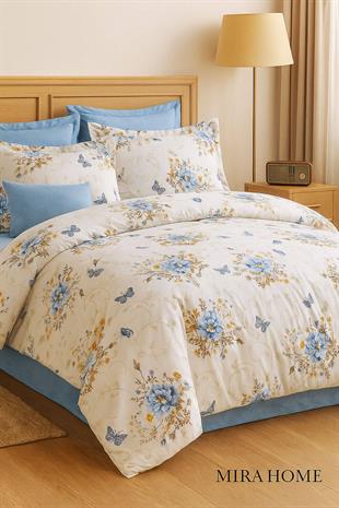 Çift Kişilik Nevresim Takımı Pamuklu Mavi Kelebek