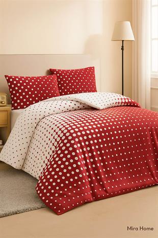 Çift Kişilik Nevresim Takımı Pamuklu Retro Puantiye