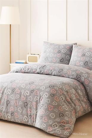 Çift Kişilik Nevresim Takımı Pamuklu Romantik Gri