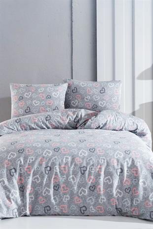 Çift Kişilik Nevresim Takımı Pamuklu Romantik Gri