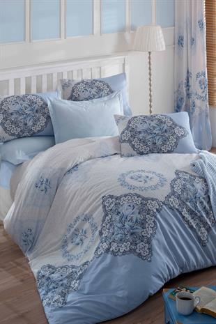 Çift Kişilik Ranforce Nevresim Takımı %100 Pamuklu Şimal Mavi