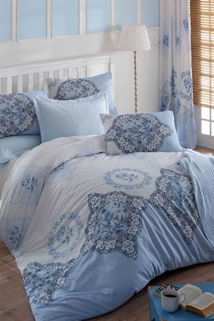 Çift Kişilik Ranforce Nevresim Takımı %100 Pamuklu Şimal Mavi