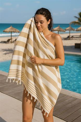 Çizgili Peştemal Plaj Havlusu %100 Pamuk Yıkanmış 100x180 cm Marenza