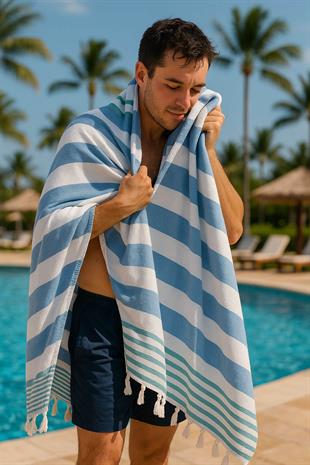 Çizgili Peştemal Plaj Havlusu %100 Pamuk Yıkanmış 100x180 cm Marenza