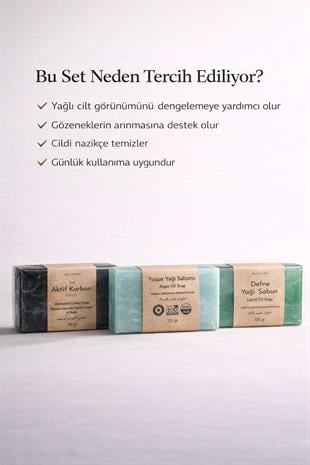 Derin Arındırıcı ve Gözenek Sıkılaştırıcı Doğal Detoks 3 lü Doğal Sabun Seti