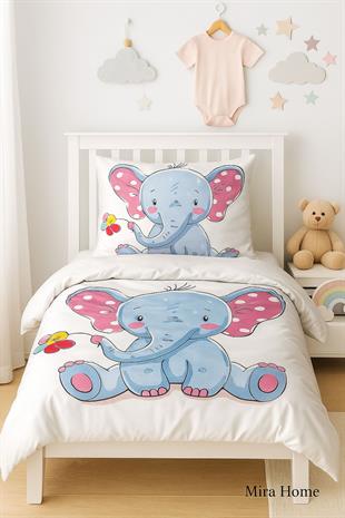 Dijital Baskılı 3d Pamuklu Yenidoğan Bebek Nevresim Takımı Cute Elephant