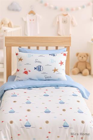 Dijital Baskılı 3d Pamuklu Yenidoğan Bebek Nevresim Takımı Sea Lowe