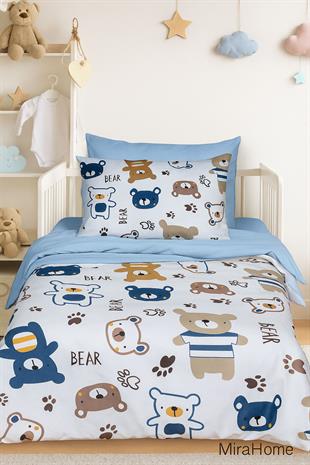 Dijital Baskılı 3d Pamuklu Yenidoğan Bebek Nevresim Takımı Bear Toy Blue