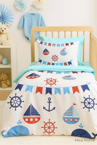 Dijital Baskılı 3d Pamuklu Yenidoğan Bebek Nevresim Takımı Çapa Marine