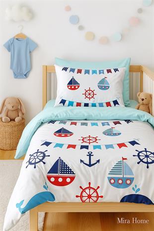 Dijital Baskılı 3d Pamuklu Yenidoğan Bebek Nevresim Takımı Çapa Marine