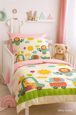 Dijital Baskılı 3d Pamuklu Yenidoğan Bebek Nevresim Takımı Welcome Zoo