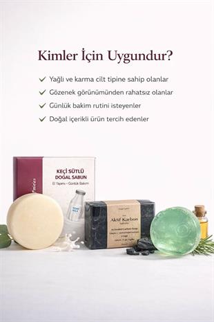 Doğal Sabun Seti 3’lü Bakım Paketi Aktif Karbon /Çay Ağacı /Keçi Sütlü