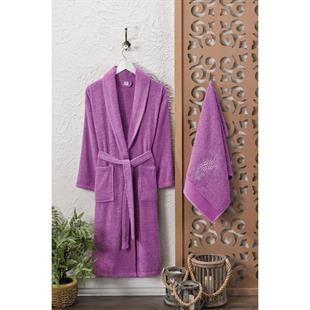 Havlulu Banyo Kadın Bornoz Takımı Şalyaka 100 Pamuklu